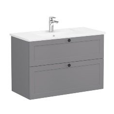 Vitra Root Classic 68878 Lavabo Dolabı, İki Çekmeceli, 100 Cm, Mat Gri, Köşeli Lavabolu